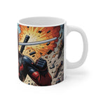 Deadpool comic superhero mug with vibrant explosion design on ceramic cup