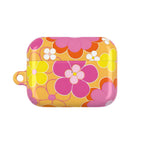 Retro floral pattern hard shell AirPods protective case with vibrant pink, orange, and yellow flowers