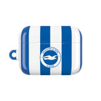 Brighton FC AirPods protective case with blue and white stripes and club crest.