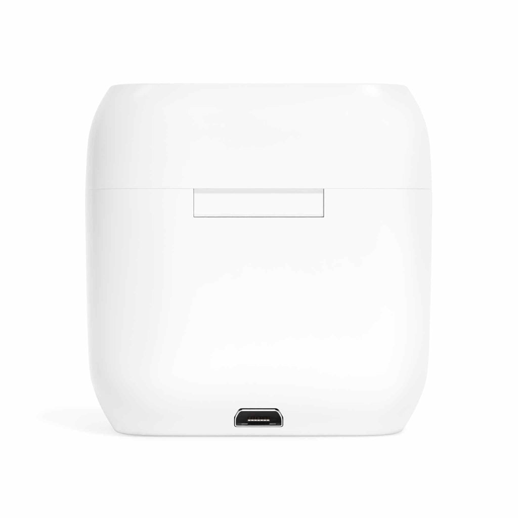 White portable charging case for Tottenham Fc wireless earbuds with Micro USB port and sleek design