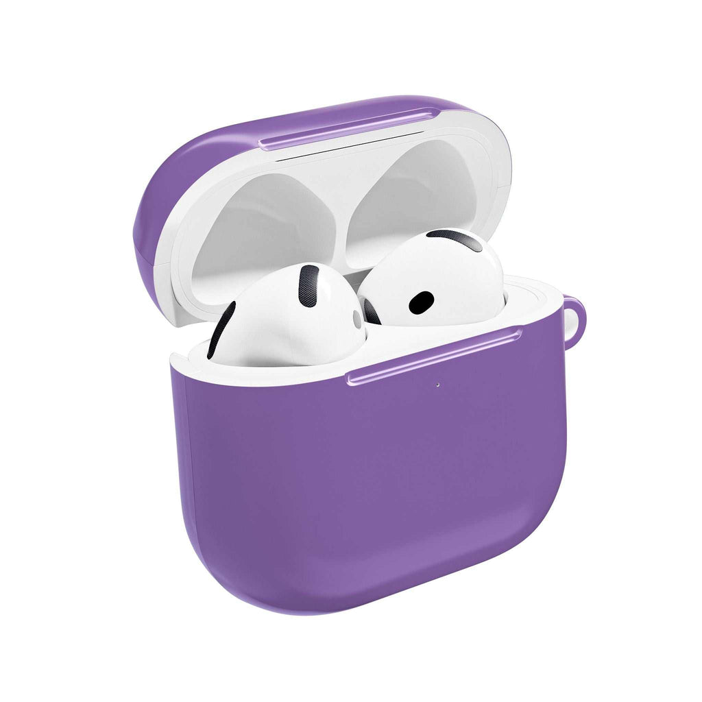 Purple hard shell protective case for AirPods and AirPods Pro with glossy finish and wireless charging compatibility
