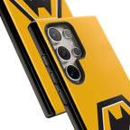 Wolves FC Magnetic Samsung Case in gold and black with dual-layer protection and wireless charging compatibility