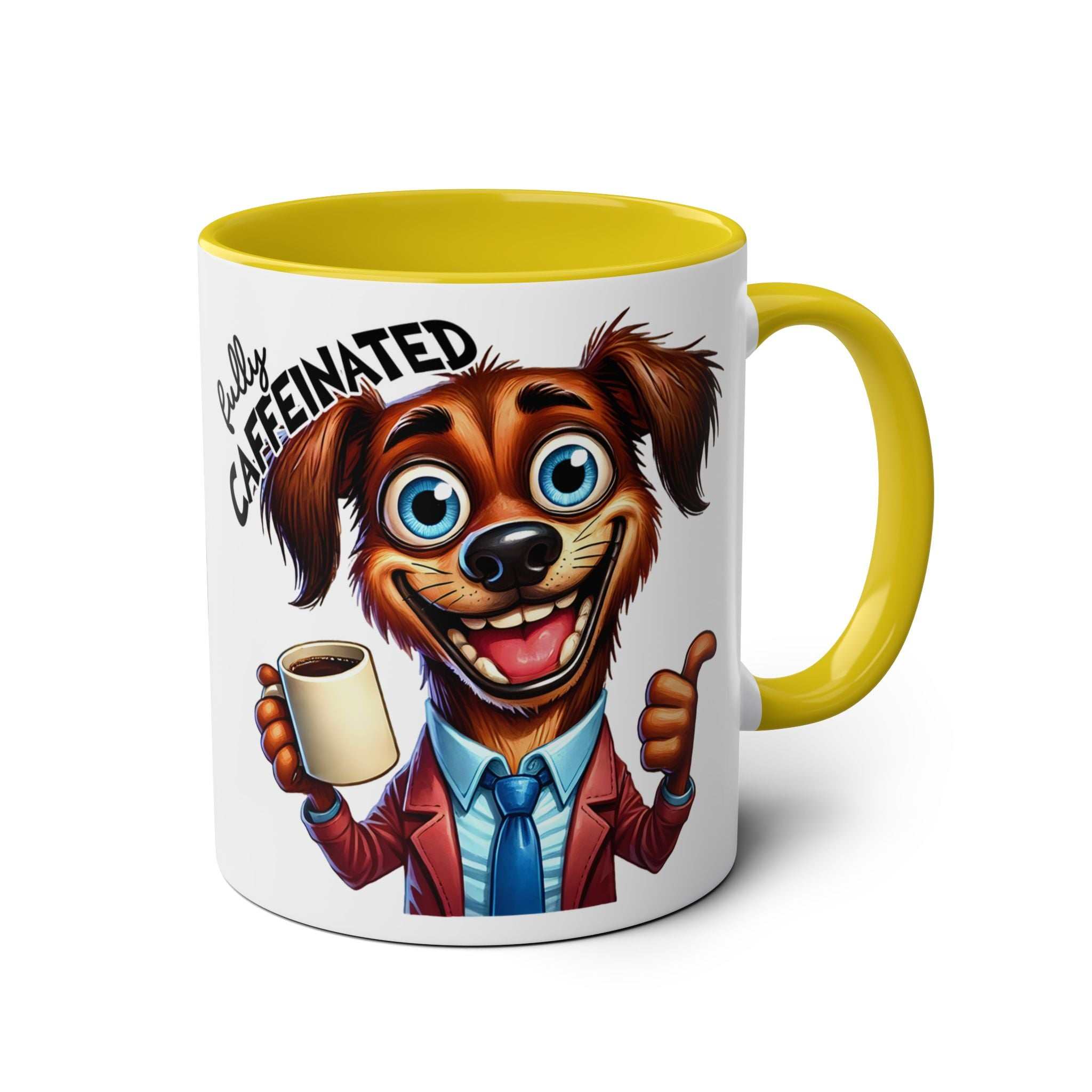 Fun Sarcastic Coffee Mug with Cartoon Dog Design, Yellow Handle, 11oz Ceramic, Glossy Finish