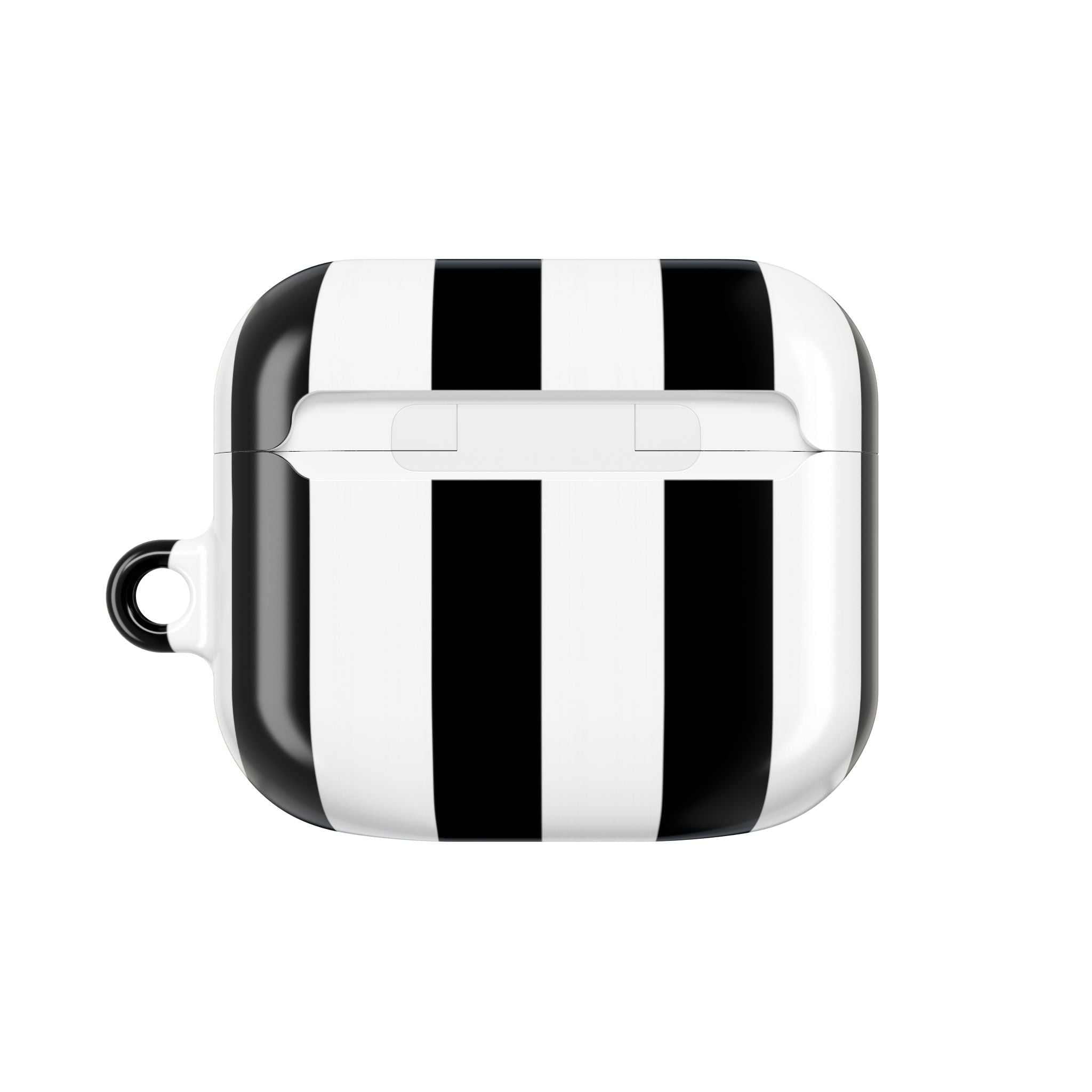 Newcastle Utd FC black and white striped AirPods protective case with glossy finish and shock-resistant design