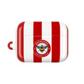 Brentford FC AirPods protective case in red and white with bee crest, shock-resistant and wireless charging compatible