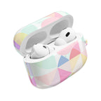 Pastel geometric print protective hard shell case for AirPods and AirPods Pro with vibrant colors and glossy finish