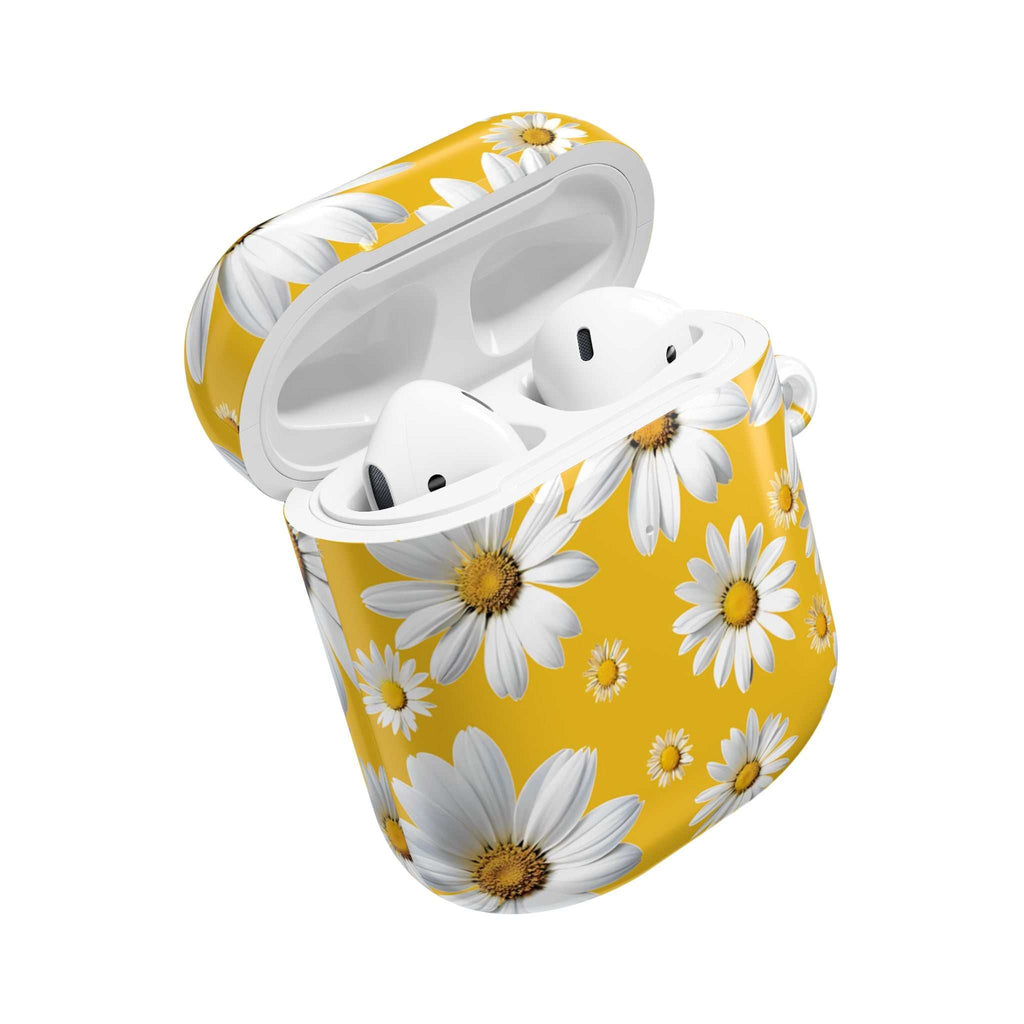 Yellow Daises AirPods Case with bright floral design and durable hard shell protection