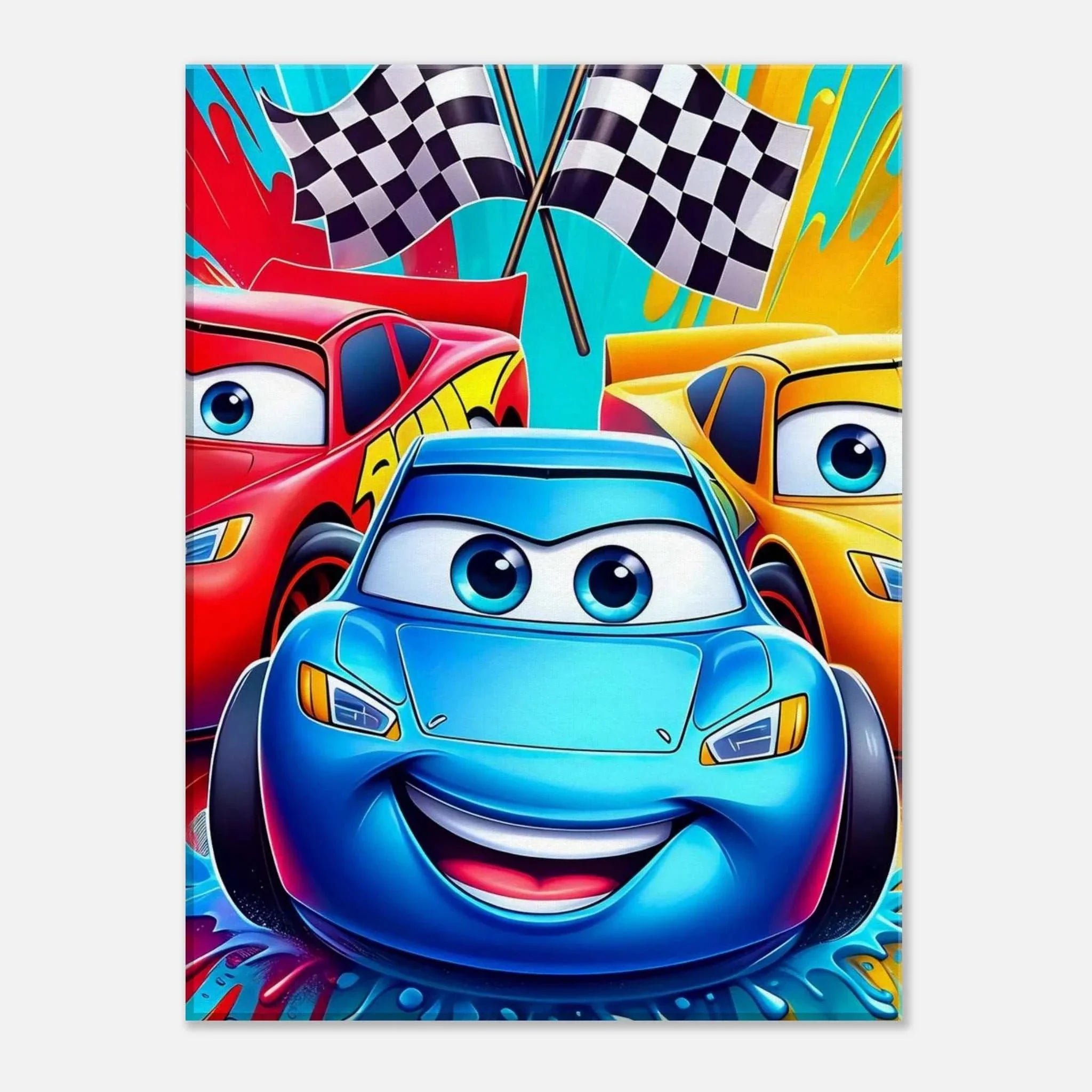 Vibrant Cars Wall Canvas with racing theme and bold colors.
