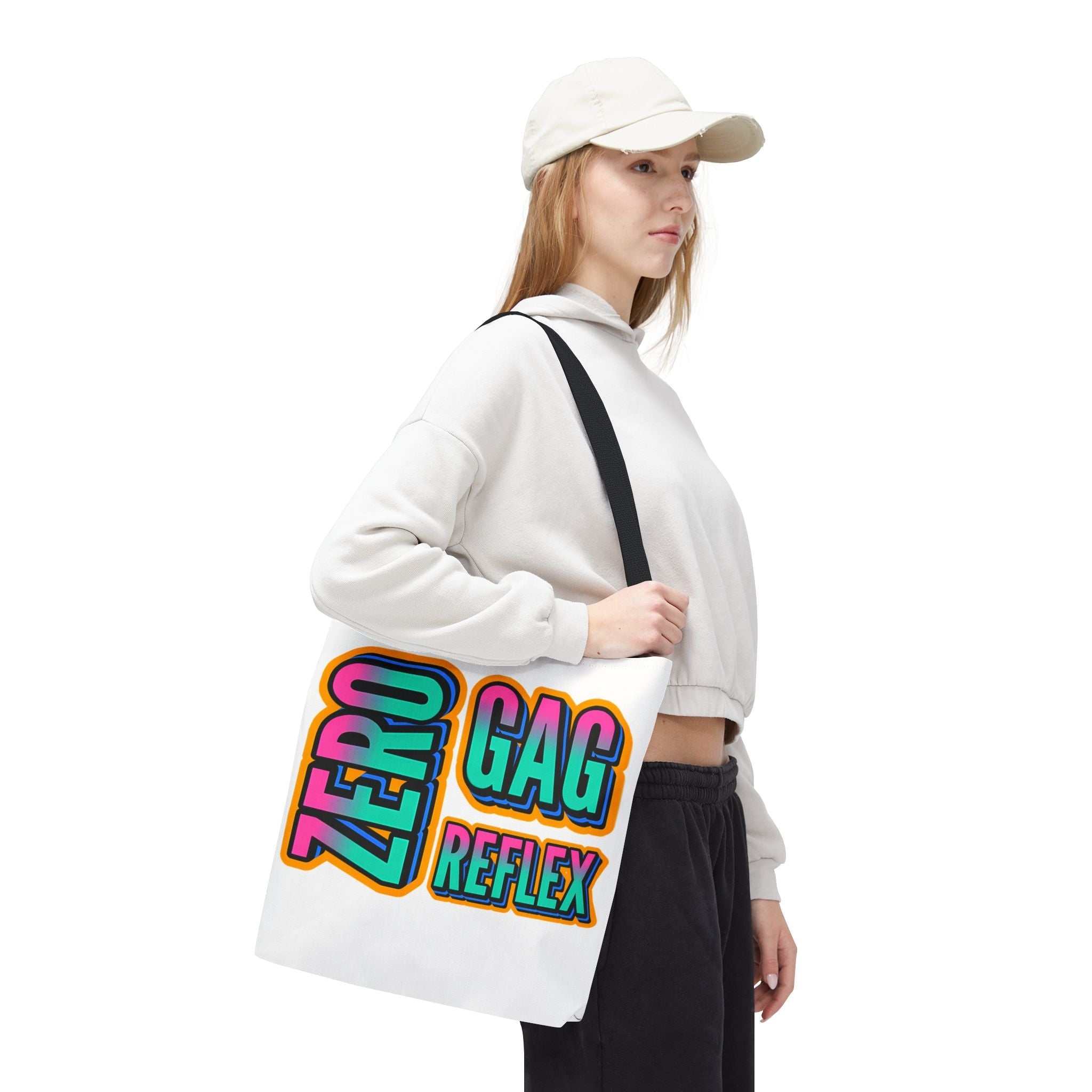Zero Gag Reflex Tote Bag with cheeky design, durable spun polyester, multiple sizes and handle colors