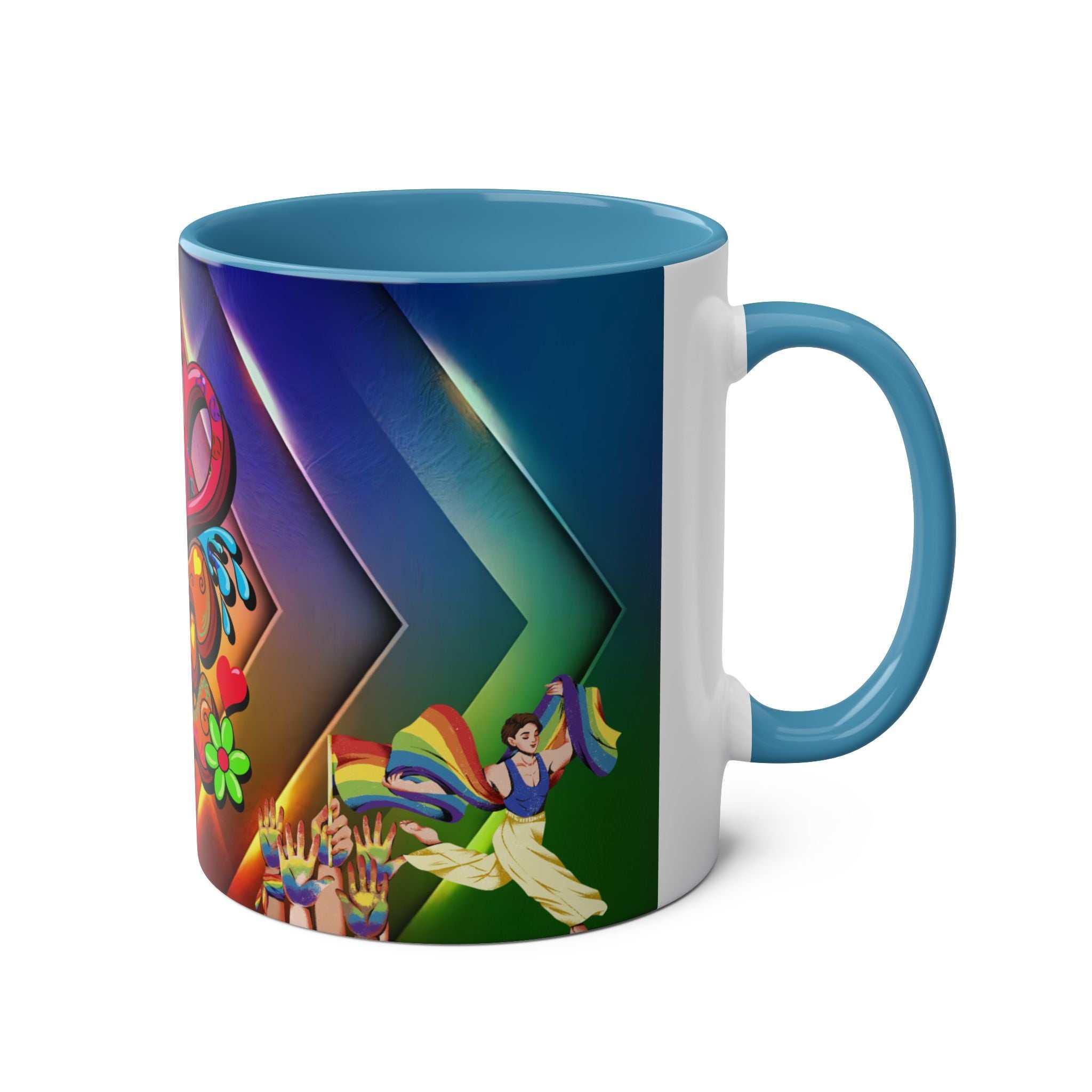 LGBTQ+ Pride mug with vibrant rainbow and equality design, 11oz ceramic, glossy finish.