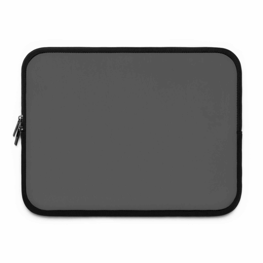 Gunmetal grey neoprene laptop sleeve with soft foam lining, dual zipper, lightweight and waterproof design.