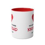 Funny ceramic mug with "You Are My Favourite Knobhead" print, red interior, perfect Valentine's gift.
