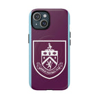 Burnley FC MagSafe iPhone case with claret and blue colors and official-inspired crest, dual-layer protection, and MagSafe compatibility