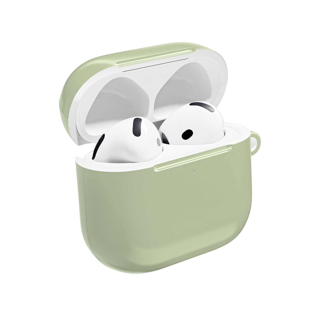 Sage green hard shell AirPods protective case for AirPods and AirPods Pro with glossy finish and wireless charging compatibility