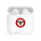 Brentford Fc wireless earbuds with charging case featuring fan-inspired club crest design