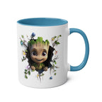 Baby Groot themed coffee mug with colorful design and blue interior.