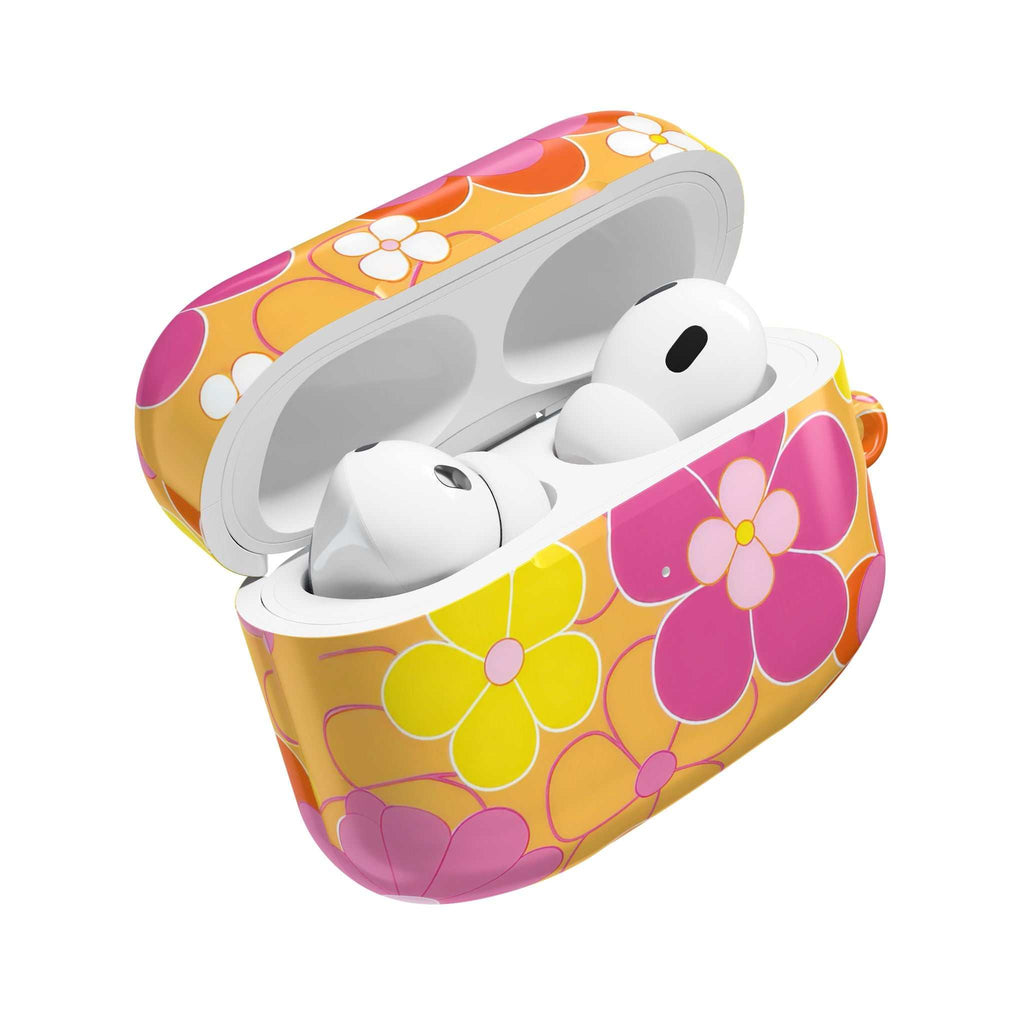 Retro floral protective case for AirPods and AirPods Pro with vibrant pink and yellow flower design