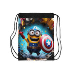 Minion Captain America drawstring bag with superhero design, durable polyester, and easy-to-use closure
