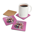 Colorful coaster set with cheeky "Best Bitches for Life" design, includes four pieces with a high-gloss top and cork backing.