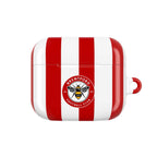Brentford FC AirPods protective case with red and white stripes and bee crest, durable and wireless charging compatible