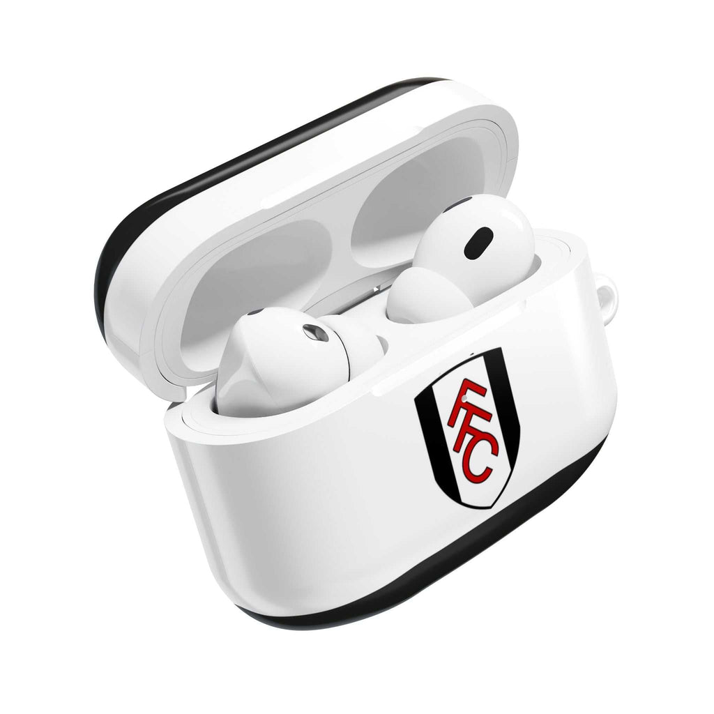 Fulham FC AirPods protective hard case with club crest in black and white, shock-resistant and compatible with wireless charging