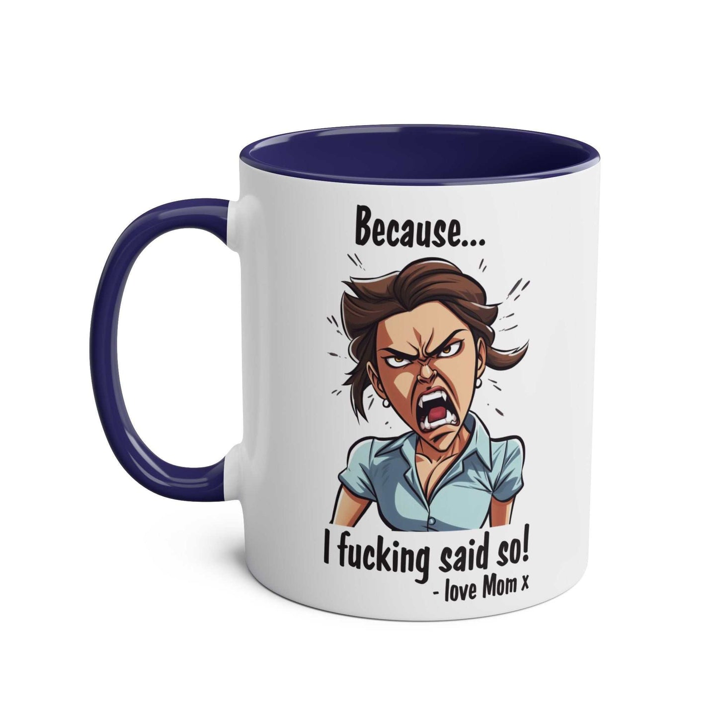 Cheeky rude ceramic two-tone mug with playful design and text.