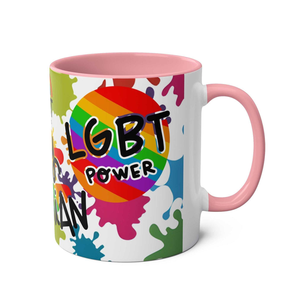 LGBTQ+ Pride mug with vibrant rainbow design and "LGBT Power" text, perfect for celebrating love and diversity.