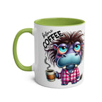 Fun Sarcastic Coffee Mug with Cartoon Design, Green Handle