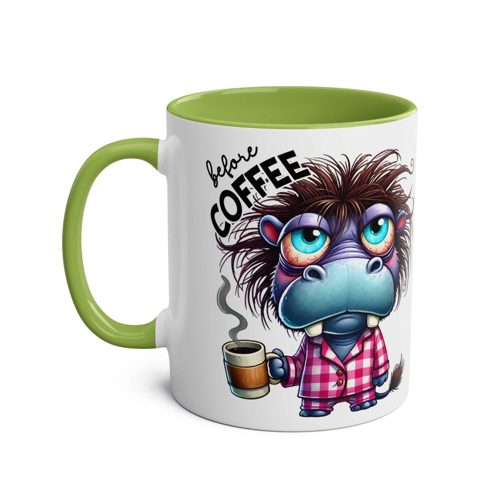 Fun Sarcastic Coffee Mug with Cartoon Design, Green Handle