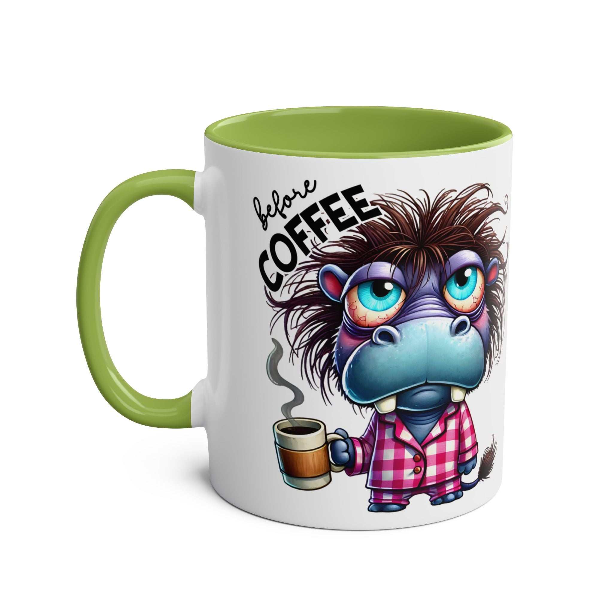 Fun Sarcastic Coffee Mug with Cartoon Design, Green Handle