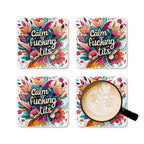 Calm Your Fucking Tits Coaster Set with colorful floral design, cheeky and fun home decor.