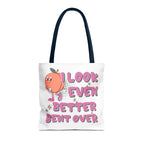 Cheeky Even Better Bent Over Tote Bag with multiple sizes and colorful handles, durable polyester fabric