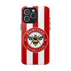 Brentford FC MagSafe iPhone case with red and white stripes and bee crest, dual-layer protection, MagSafe compatible