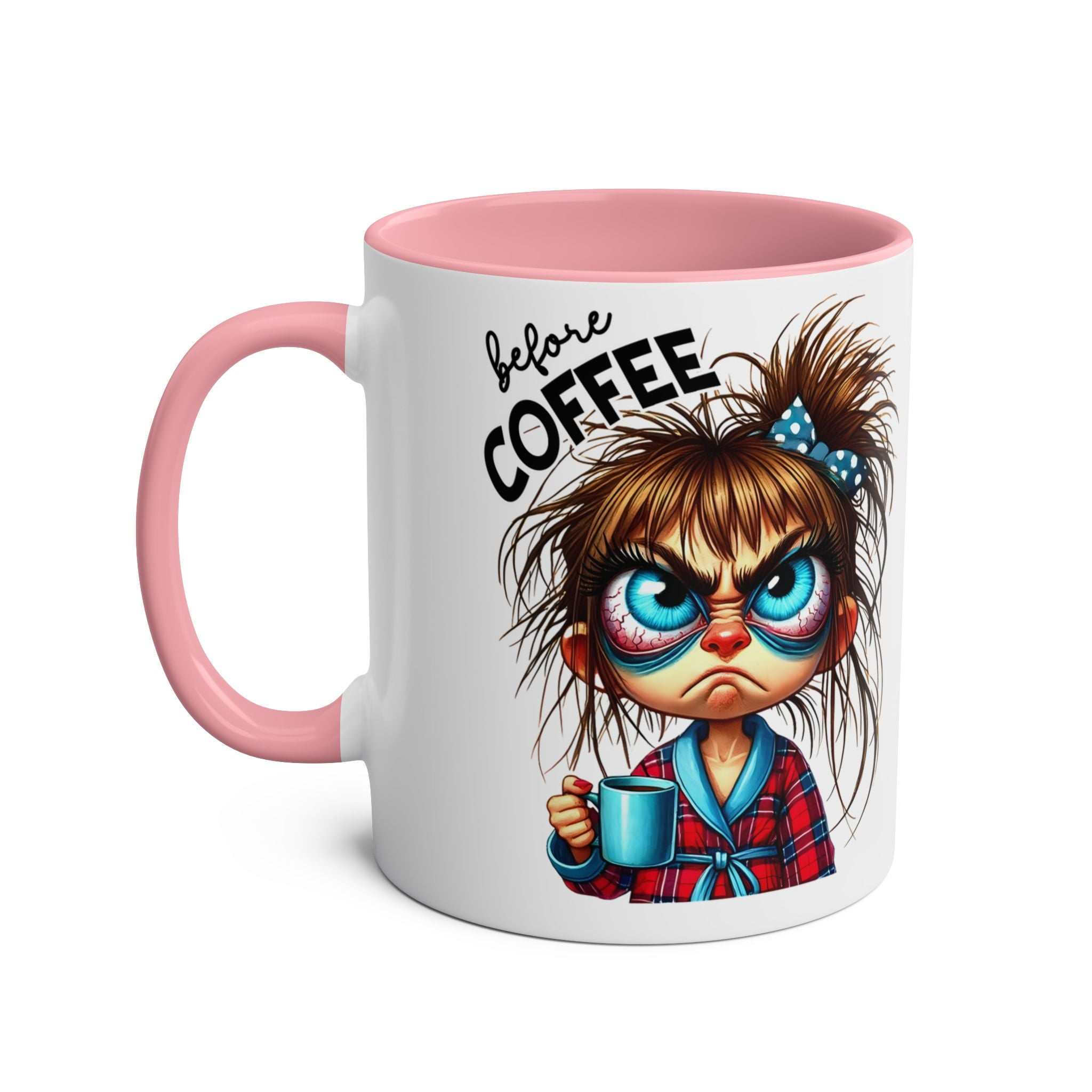 Fun sarcastic coffee mug with colorful design and humorous illustration.
