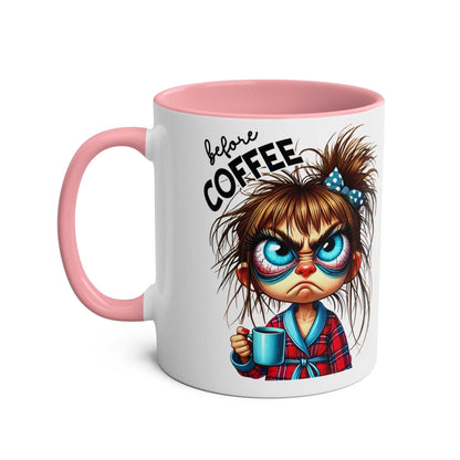 Fun sarcastic coffee mug with colorful design and humorous illustration.
