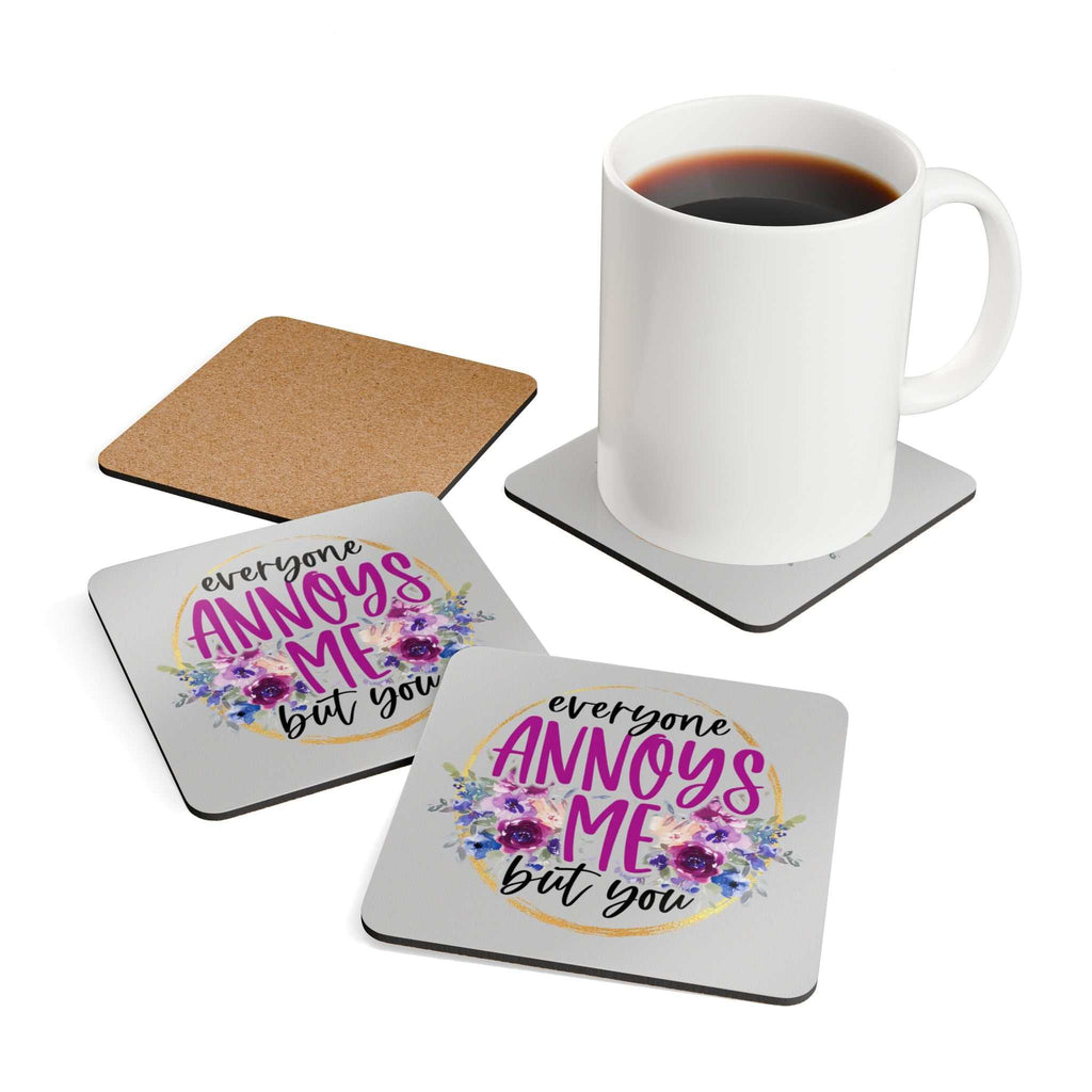 Cozy up with bestie coaster set featuring fun, playful design; includes cork backing and high-gloss finish for protection.