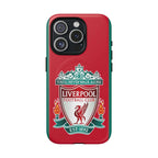 Liverpool FC MagSafe iPhone case with red color and iconic club crest, dual-layer protection and MagSafe compatibility