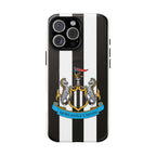 Newcastle United Magsafe iPhone case with black and white stripes and club crest, MagSafe compatible, dual-layer protection