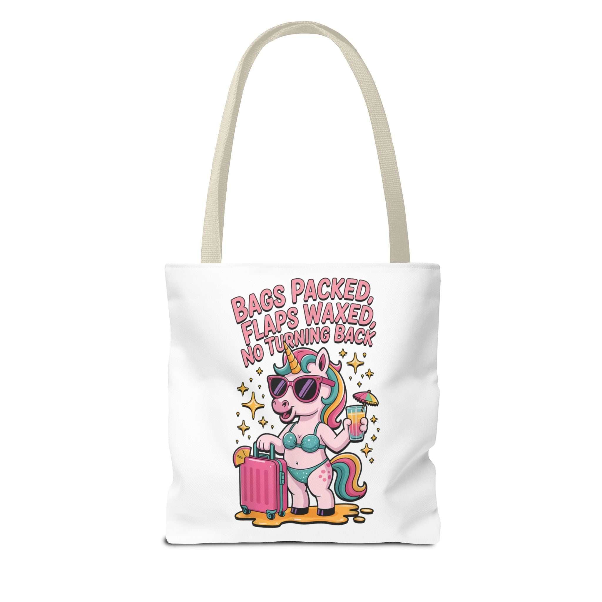 Fun unicorn travel tote bag with cheeky design and colorful handles, durable and lightweight for everyday use