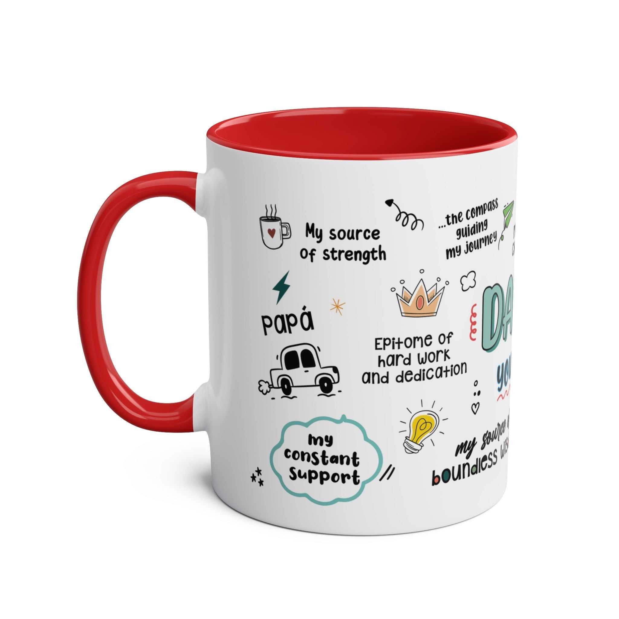 Fathers Day Gift Mug with fun graphics and red interior.