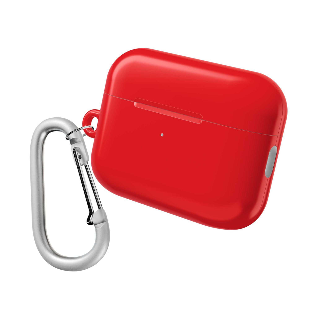 Red AirPods Pro protective case with durable hard shell and carabiner clip