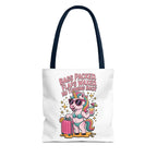 Cheeky fun unicorn travel tote bag with colorful handles and durable spun polyester fabric
