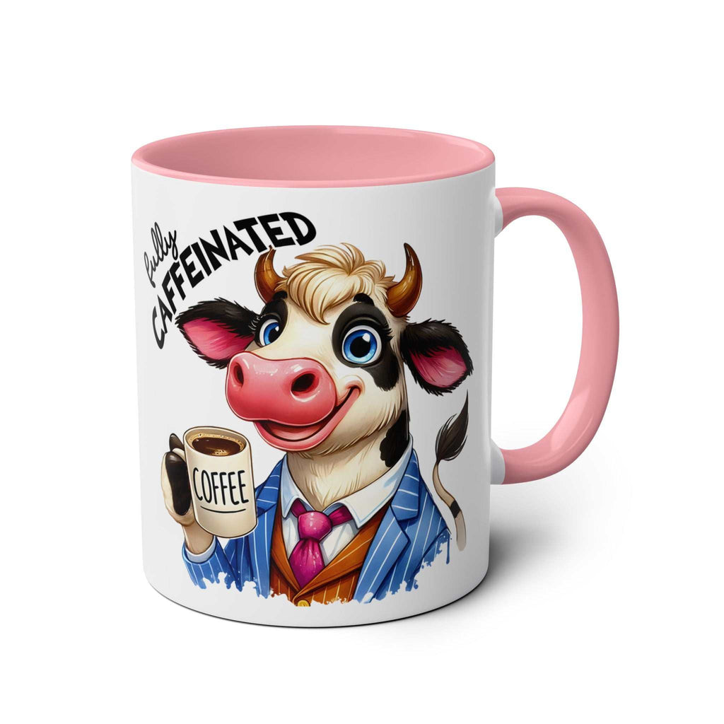 Fun Sarcastic Coffee Mug with Cartoon Cow Design and Pink Handle