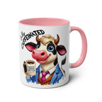 Fun Sarcastic Coffee Mug with Cartoon Cow Design and Pink Handle