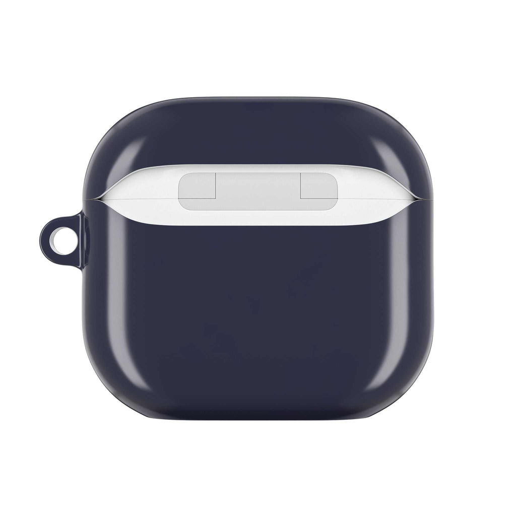 Deep blue hard shell protective case for AirPods and AirPods Pro with glossy finish and wireless charging compatibility