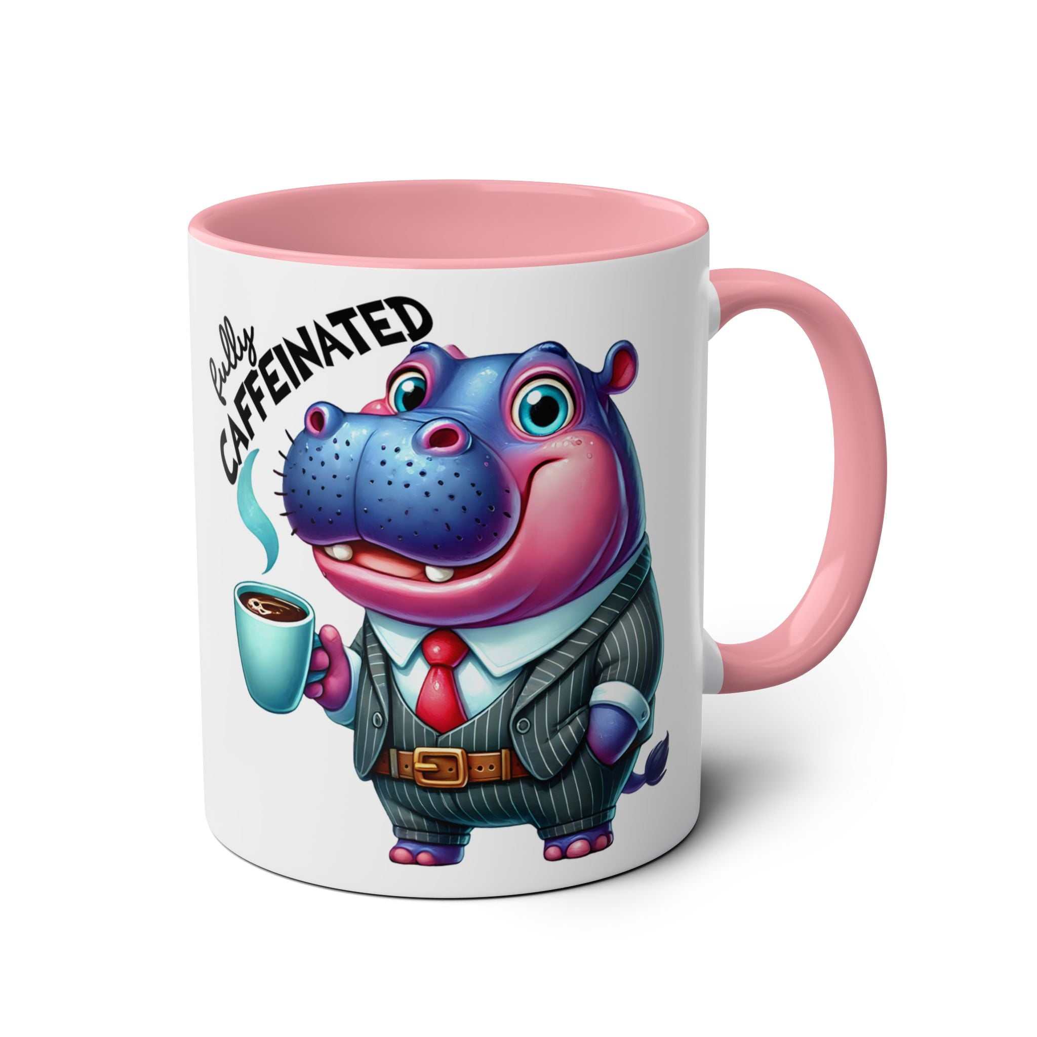 Fun Sarcastic Coffee Mug with Hippo Design, Pink Handle, 11oz Ceramic, Perfect for Coffee Lovers