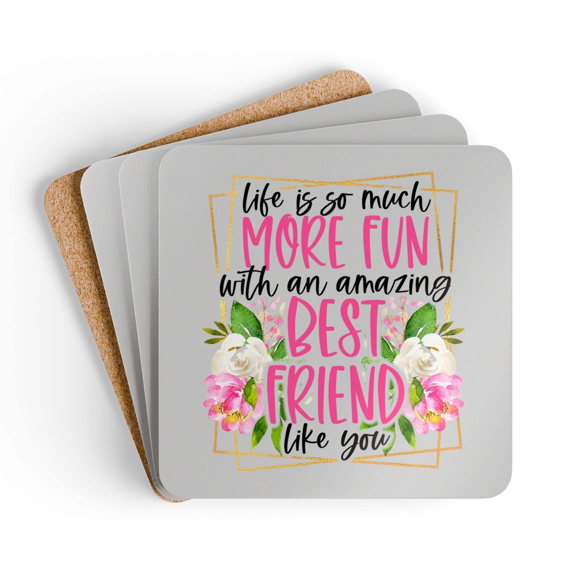 Amazing Friend Coaster Set with fun design and cork backing