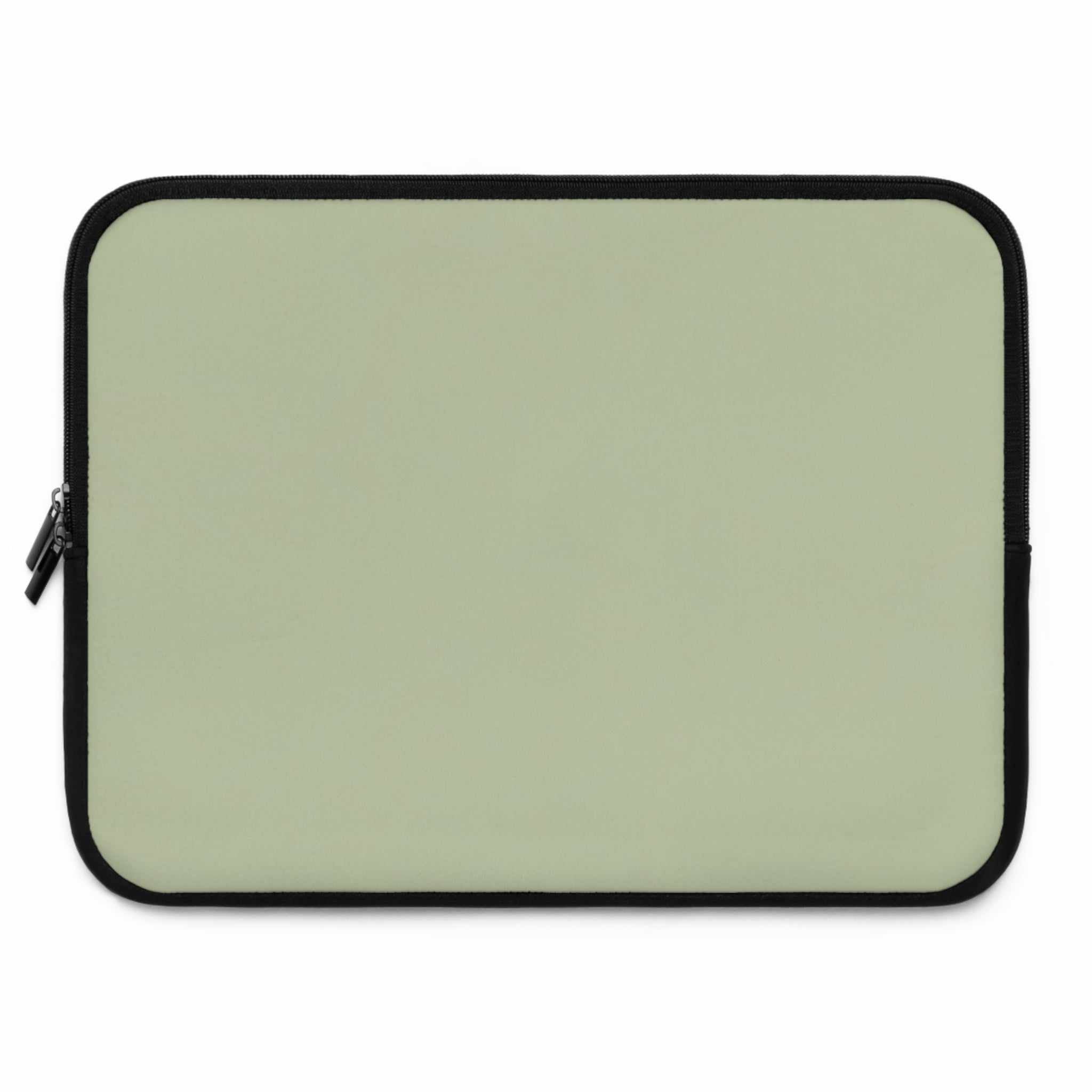 sage green neoprene laptop sleeve with soft foam lining and dual zipper protection