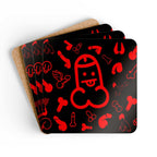 Red Willies Coaster Set with cheeky designs, cork backing, and high-gloss finish.