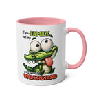 Family Coffee Mug with playful crocodile design, available in 7 colors, glossy finish, 11oz ceramic, microwave and dishwasher safe.